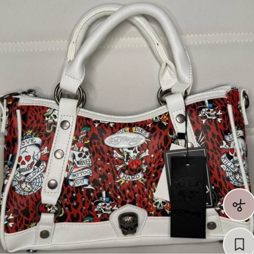 NWT Ed Hardy Red and White Skull Print Shoulder Bag